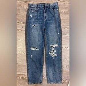 Trendy Distressed Blue Jeans with Gray back